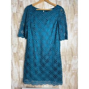 JAX Turquoise Floral Lace Overlay Shift Dress NWT Size 12 Y2K